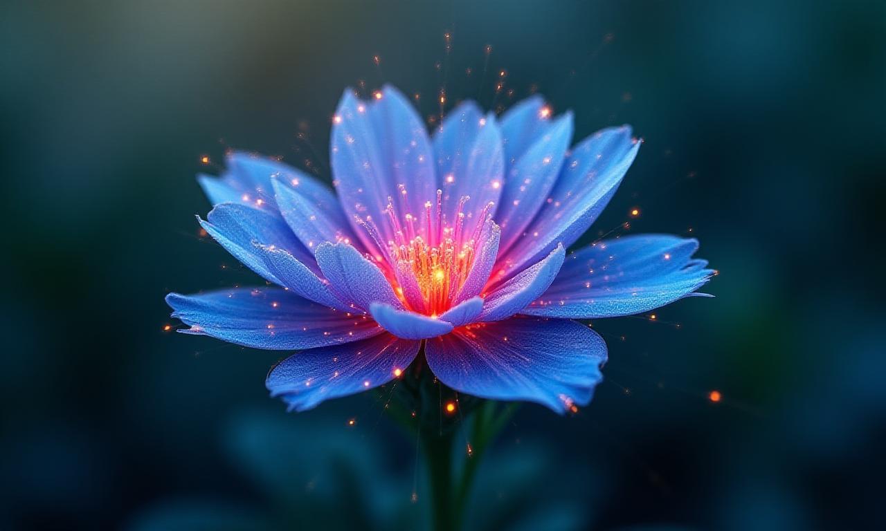 Eine leuchtende Blume mit einem Hauch von digitaler Grafik, die KI symbolisiert.